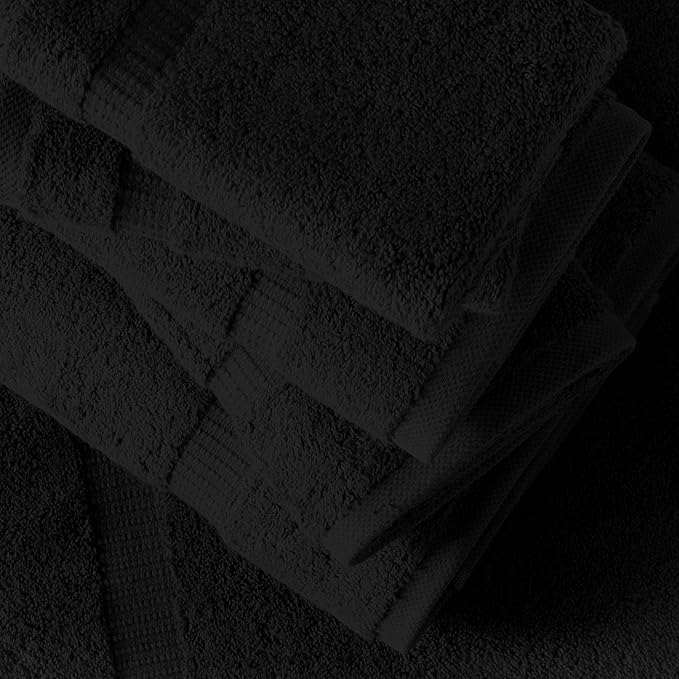 SALBAKOS 100% Turkish Cotton 6-Piece Towel Set | Heirloom Quality Hotel & Spa Collection | Soft, Super Absorbent 2 Washcloth, 2 Hand, 2 Bath Towel Sets | Made in Turkey (Black, 6 Pieces Towel Set)