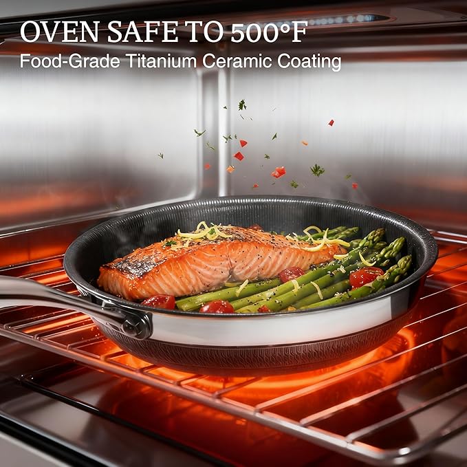 KITEXPERT Non Stick Frying Pans with Lid, 8" Titanium Ceramic Pan Nonstick Stainless Steel Skillet, PFAS PFOA & PTFE Free, Quick-Cool Handle, Dishwasher & Oven Safe, Compatible with All Cooktops