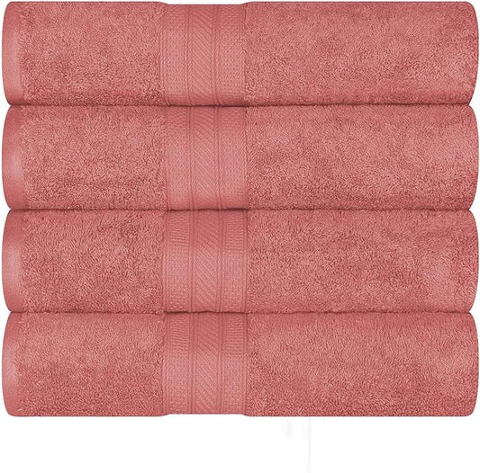 Superior Long Staple 100% Combed Cotton 700GSM Solid 4-Piece Bath Towel Set for Bathroom, Shower, Kitchen-Super Soft, Plush, Highly Absorbent, Assorted 4-Piece Towels, Blush