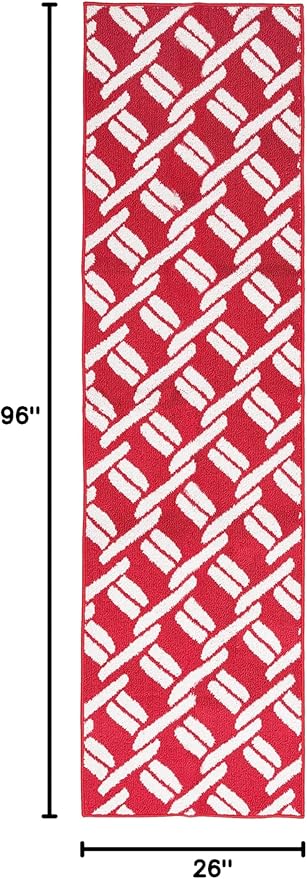 Nautica – Runner Rug | Indoor Runners for Hallways and Entry Rugs| Non-Slip and Non-Skid Entry and Kitchen Door Mat| Machine Washable Entryway Carpet Rugs | 26” x 96” | Chain Red