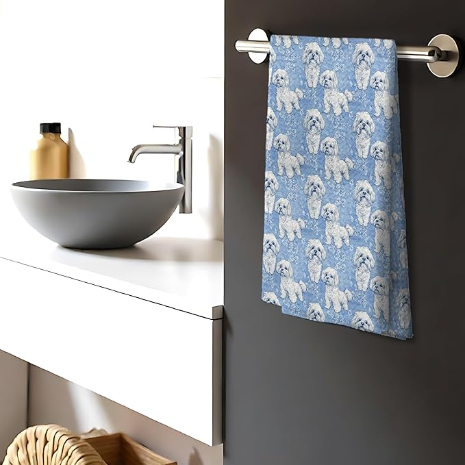 Shih Tzu Dog Gifts for Light Blue Chinoiserie Floral Decor Kitchen Towels，Blue Shih Tzu Dog Grandmillennial Decorative Dish Tea Towels for Kitchen Bathroom,16x24 Inch