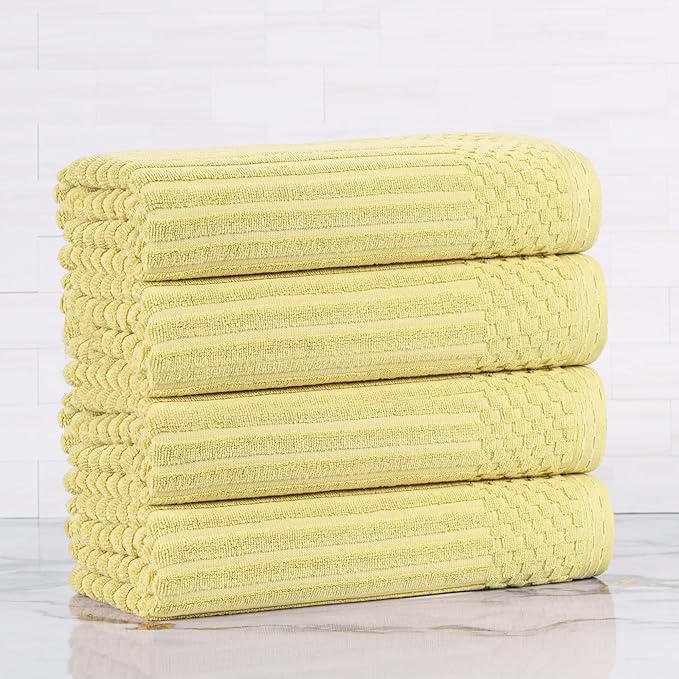 Superior 4 Piece Cotton Bath Towel Set, Includes 4 Bath Towels, Daily Use for Bathroom, Guest Bath, Quick Dry, Spa, Resort Towels, Ribbed, Absorbent, Home Essentials, Soho Collection, Golden Mist