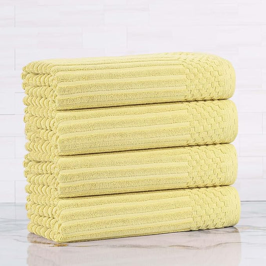 Superior 4 Piece Cotton Bath Towel Set, Includes 4 Bath Towels, Daily Use for Bathroom, Guest Bath, Quick Dry, Spa, Resort Towels, Ribbed, Absorbent, Home Essentials, Soho Collection, Golden Mist