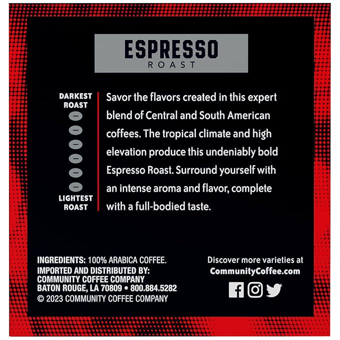 Community Coffee Dark & Bold Espresso Roast Coffee Pods, 72 count, Extra Dark Roast Compatible with Keurig 2.0 K-Cup Brewers, 12 Count (Pack of 6)