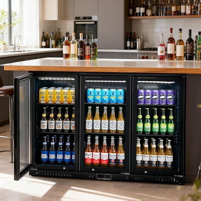 Commercial Back Bar Cooler with 3 Glass Doors, 11.5 cu.ft Under Counter Beverage Refrigerator, LED Lighting - ETL Certified Beer and Wine Cooler for Bar, Restaurant, Garage, Office, Home