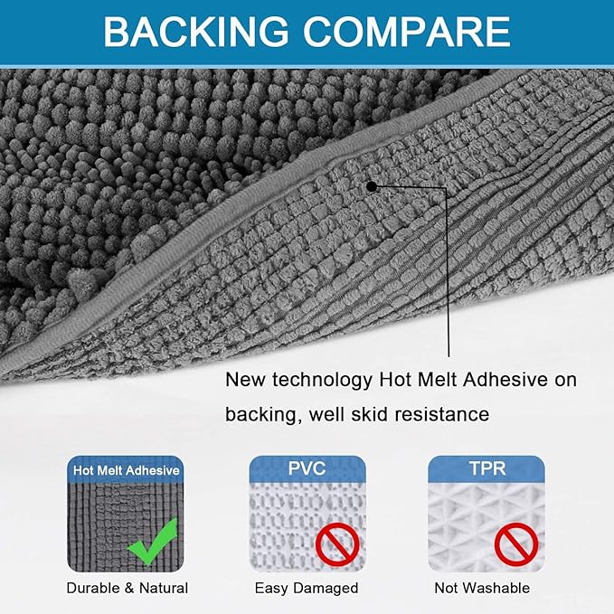 H.VERSAILTEX Grey Bathroom Rug Set Bath Mats, 2 Piece Bath Rugs Non Slip Thick Soft Chenille Striped Bath Rug Set, Bath Mats for Bathroom Sets (Grey, 20" x 32"/17" x 24")