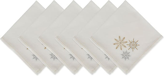DII Holiday Dining Table Linen Sparkle Metallic Kitchen Décor, Napkin Set, 20x20, Gold & Silver Snowflakes, 6 Piece