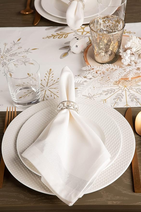 DII Holiday Dining Table Linen Sparkle Metallic Kitchen Décor, Napkin Set, 20x20, Silver Metallic Stripe, 6 Piece