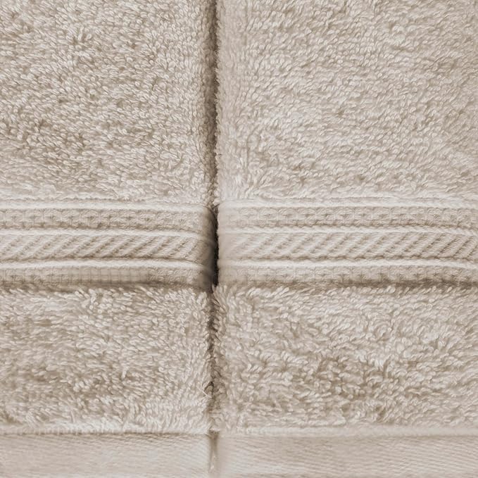 Superior Long Staple 100% Combed Cotton 700GSM 8-Piece Solid Towel Set for Bathroom, Shower, Kitchen-Super Soft, Plush, Assorted 8-Piece Towels, 4 Face/Washcloths, 2 Hand Towels, 2 Bath Towels, Ivory