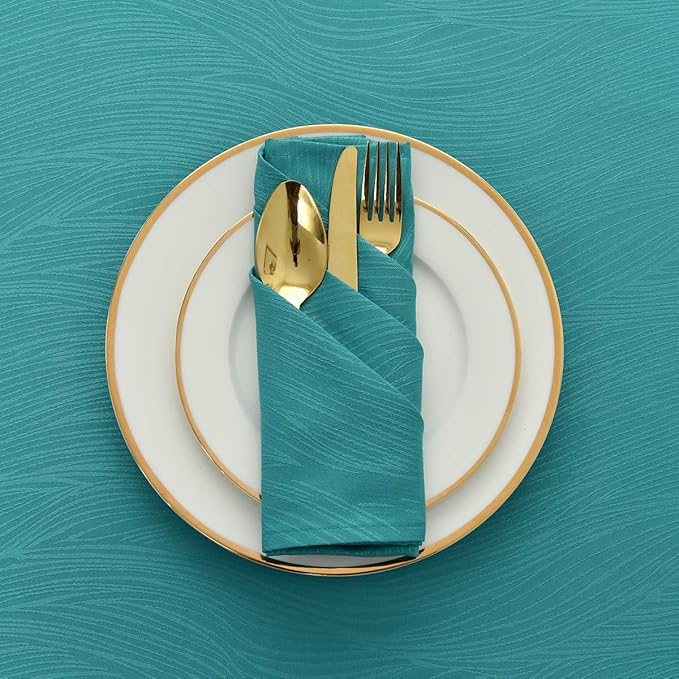maxmill Jacquard Cloth Napkin 20 x 20 Inch Swirl Design Solid Washable Polyester Dinner Napkins Set of 4 with Hemmed Edges for Family Holiday Dinners Weddings Parties and Banquets Teal