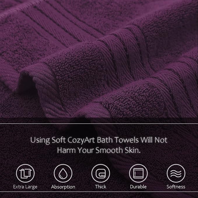 COZYART Purple Hand Towels for Bathroom 4 Pcs, 13x30 Cotton Guest Hands Towel Set Super Soft Highly Absorbent Durable 650 GSM for Daily Use