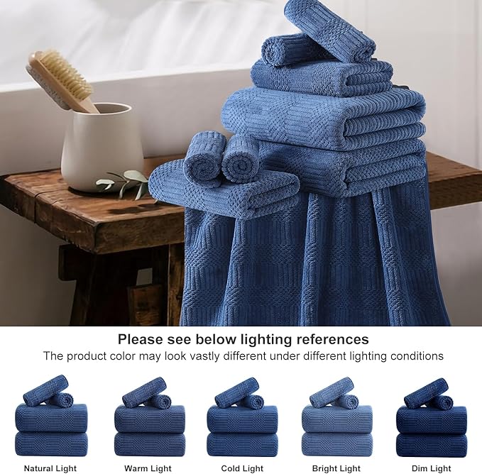 18 Pcs Navy Woven Family Towels Set-6 Bath Sheets,6 Hand Towels,6 Washcloths Soft Microfiber Towels Absorbent Shower Towel Quick Dry Beach Chair Towel Lint Less Towels Set for Bathroom Spa Gym Hotel