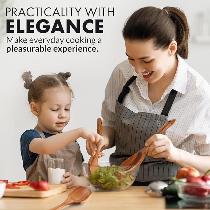 Zulay Kitchen 7-Piece Wooden Cooking Spoons Set – Heat-Resistant, Smooth Teak Utensils with Comfort Grip – Lightweight & Durable – Easy to Clean, Perfect for Non-Stick Cookware