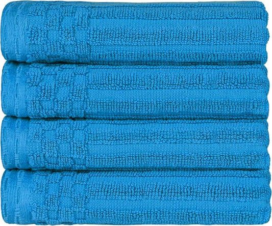 Cotton 4-Piece Solid and Ribbed Hand Towel Set, Hand Towels- 16" x 28", Azure by Superior