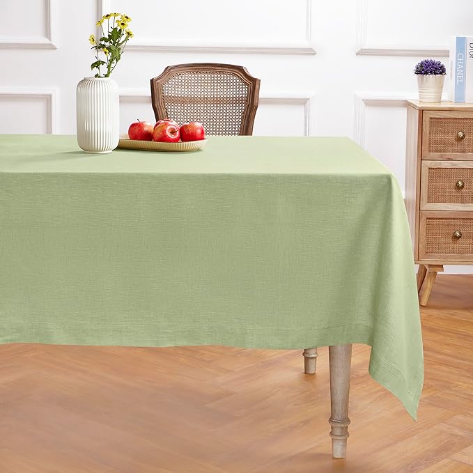 Solino Home Linen Tablecloth 54 x 72 Inch - 100% Pure Linen Chambray Olive Table Cloth for Rectangular Tables - Athena, Machine Washable Cloth Tablecloth for Christmas