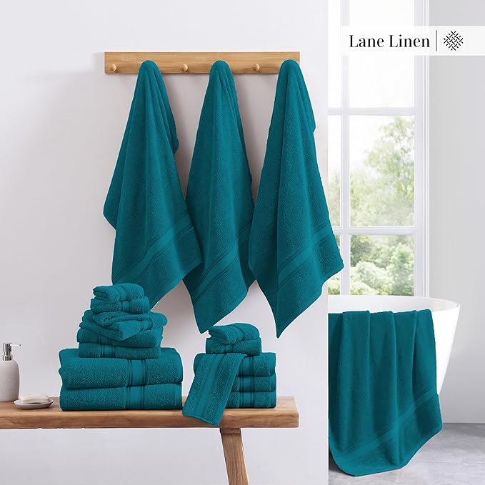 LANE LINEN Luxury 6-Piece Bath Towel Set - 100% Cotton, Quick-Dry, Super Absorbent, Zero Twist - Includes 2 Bath Towels, 2 Hand Towels, 2 Washcloths - Sea Port