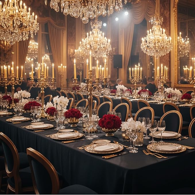 10-Pack Black Tablecloths for Rectangle Tables, 60 x 84 Inches, Stain-Resistant Polyester Fabric for 4 Foot Tables - Washable Table Covers for Weddings, Banquets, Birthday Parties, Events