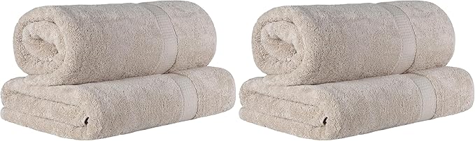 Superior Egyptian Cotton Pile Bath Sheet, Ultra Soft Luxury Towels, Thick Plush Essentials, Absorbent Heavyweight, Guest Bath, Hotel, Spa, Home Bathroom, Shower Basics, Stone (Pack of 4)