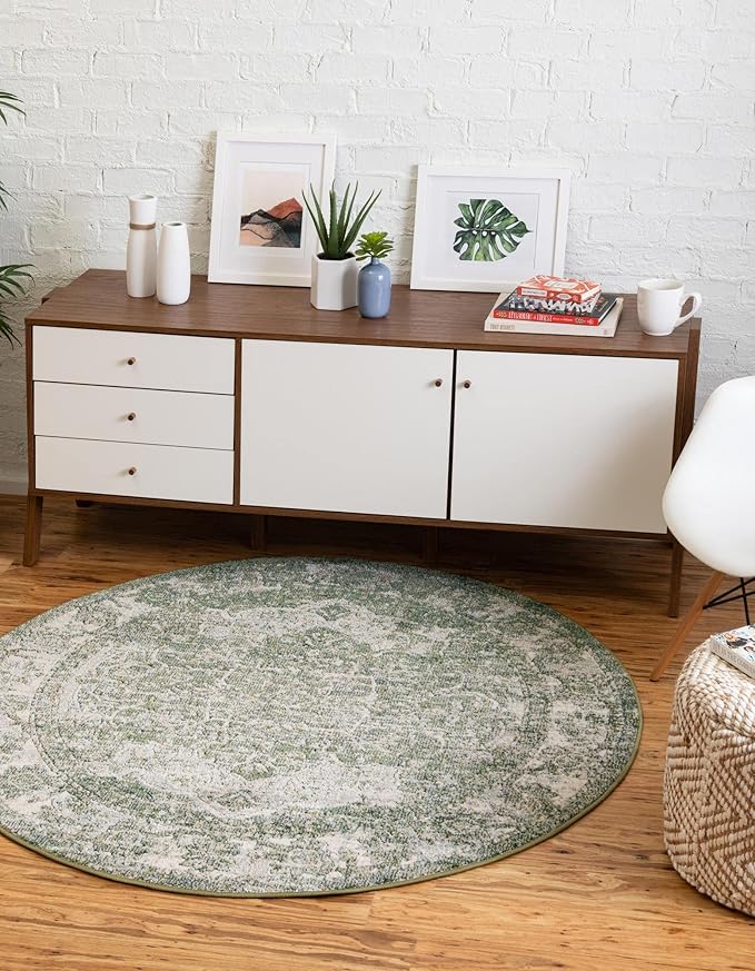 Unique Loom Isabella Collection Area Rug - Adjani (7' 10" Round, Green/ Ivory)