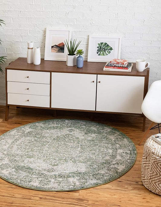 Unique Loom Isabella Collection Area Rug - Adjani (3' 3" Round, Green/ Ivory)
