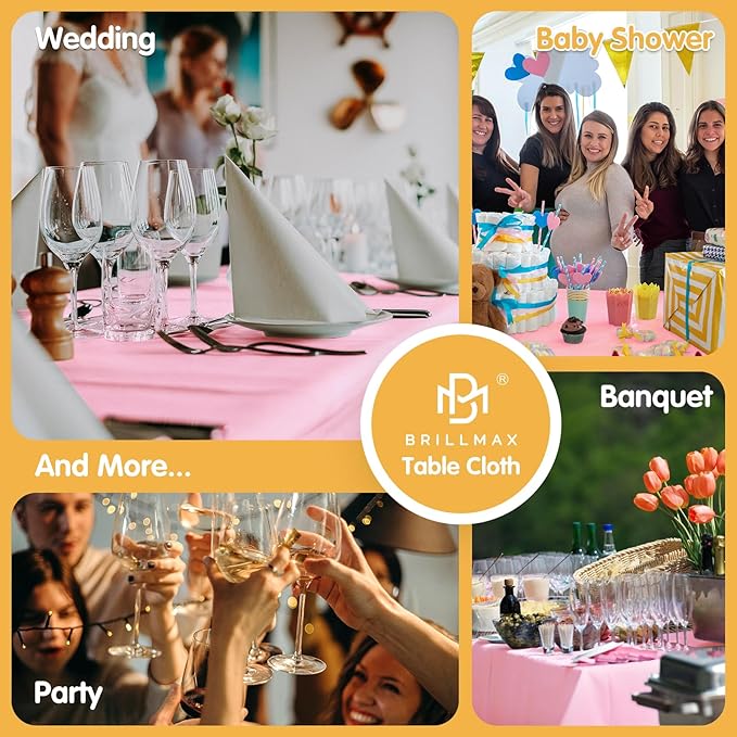 BRILLMAX 6 Pack Pink Tablecloths 70 x 120 Inch for 6ft or 8ft Rectangle Tables - Rectangular Bulk Linen Polyester Fabric Washable Cloth Cover for Wedding Reception Banquet Birthday Party