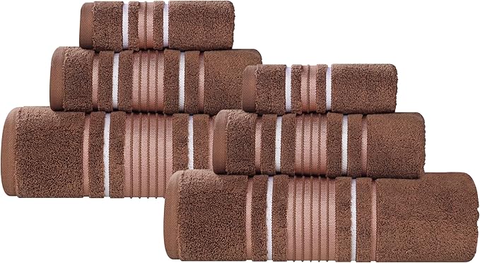 Superior Cotton 6 Piece Towel Set, 2 Bath, 2 Hand, 2 Washcloth/Face Towels, Quick Dry, Home Essentials, Shower, Spa, Luxury Plush Soft Absorbent Towels, Zero-Twist, Solid, Sadie Collection, Chocolate