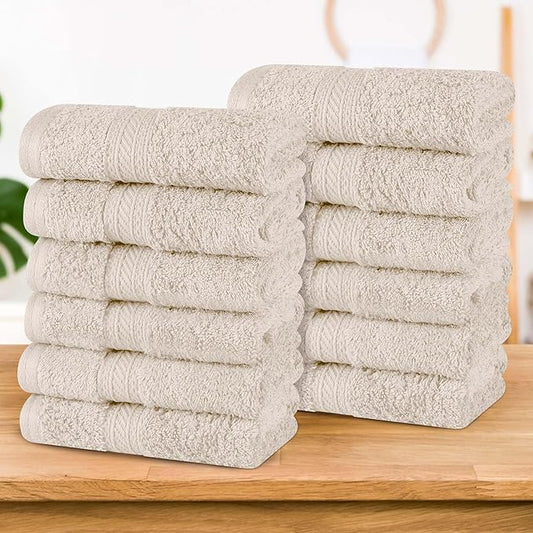 Superior Atlas Cotton Luxury Face Towels, Washcloth Set, Heavyweight, Bathroom Accessories, Kitchen Basics, Spa, Salon, Hotel, Resort, Thick, Ultra-Plush, Highly-Absorbent, Face Towel, Ivory