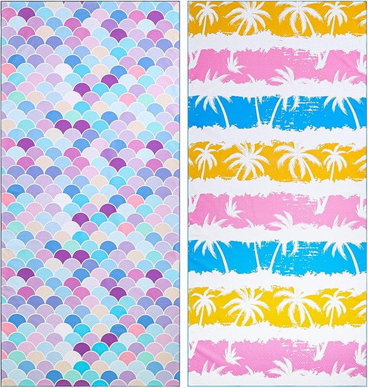 2 Pack Microfiber Beach Towel, Oversized Pool Towel 75”x 35”, Sand-Free Beach Towel, Quick Drying Camping Towel, Super Absorbent Bath Towel Blanket, Soft Breathable and Lightweight