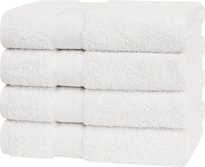 4 Pack Hand Towel Set, 100% Cotton Hand Face Towels for Bathroom, White