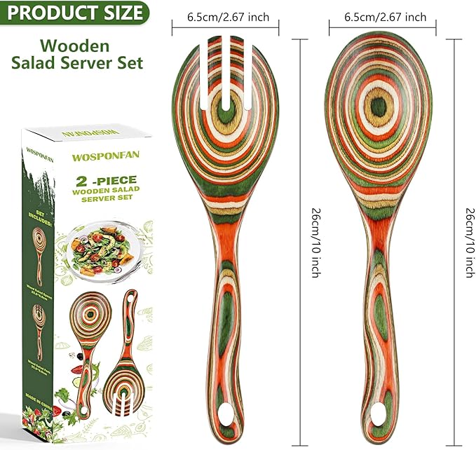 Salad Tongs, Wooden spoons, Salad Tongs for Serving, WOSPONFAN 10-inch Pakkawood Serving Utensils Set Salad Servers Set Kitchen Cooking Utensil