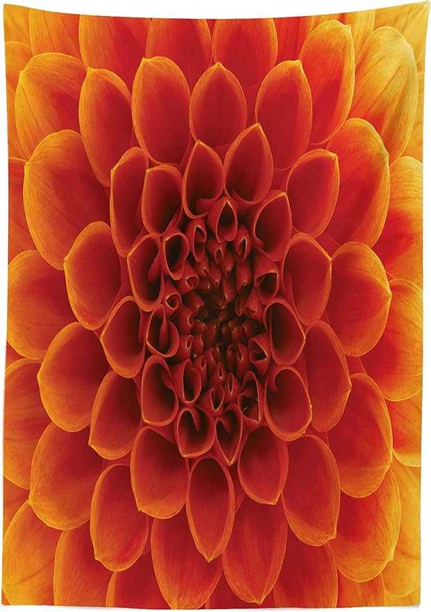 Ambesonne Abstract Tablecloth, Abstract Flower and Petals Seasonal Blossom Closeup View Gardening Bedding Plant, Rectangular Table Cover for Dining Room Kitchen Decor, 60" X 90", Orange Red
