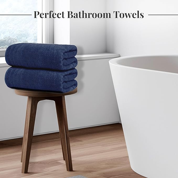 Tens Towels Pack of 4 Extra Large Bath Towels 30 x 60 Inches, 100% Cotton, Larger & Lighter Weight, Quicker to Dry, Super Soft and Absorbent, Perfect for Bathroom, Navy
