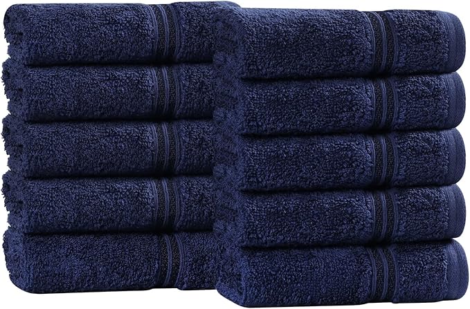 Superior Egyptian Cotton Face Towel/Washcloth Set, Small Towels for Home Bathroom, Master, Guest Bath, Decor Essentials, Quick Dry, Absorbent, Spa, Hotel, Resort, Adult, Kids, Set of 10, Navy Blue