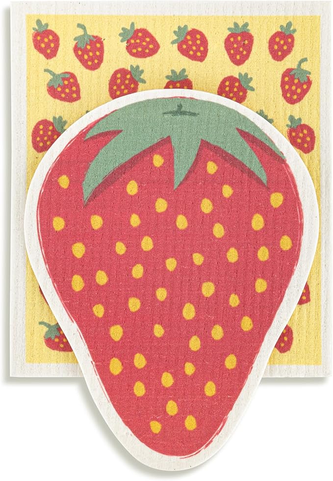 DEMDACO Reusable Biodegradable Kitchen Cleaning Dish Cloth from Design Serving Collection 6 x 7 Inch Cotton Blend Berry Good Day Strawberry Assorted Set of 2