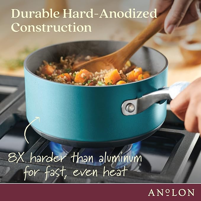 Anolon Achieve Hard Anodized Nonstick Sauce Pan with Lid, 2 Quart, Teal