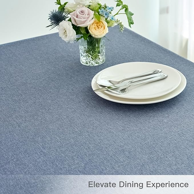 maxmill Linen Textured Rectangle Tablecloth Water Resistant Wrinkle Free Spill-Proof Stain Proof Table Cloth for Dining Room Decoration Banquet Party Wedding Holiday Dinner, 52 x 84 Inch Demin Blue