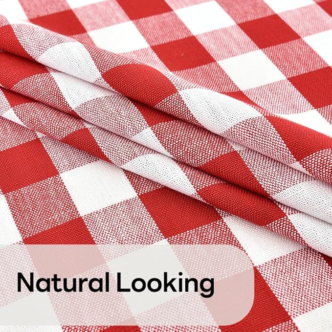 Gingham Round Tablecloth Table Cloth Heavy Duty Cotton Checkered Table Cloth Round Cover for Dining Room (R-Red, 53 inch Diameter)