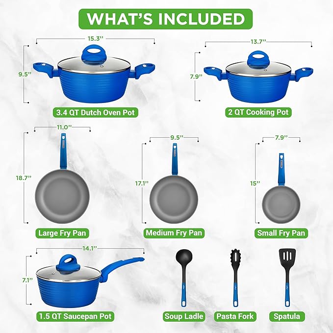 NutriChef 12 Piece Nonstick Cookware Set - PFOA/PFOS-Free Heat Resistant Lacquer Kitchen Ware Pots and Pans Set - Induction Ready Cookware Includes Saucepot, Pans, Cooking Pot Oven Pot, Lid, Utensils