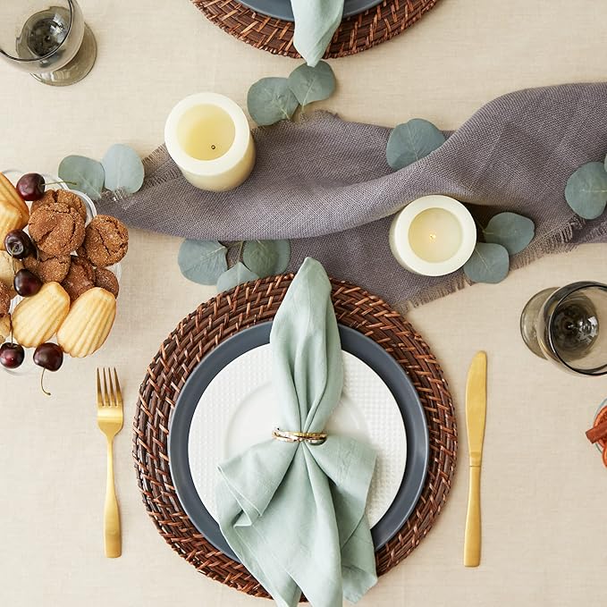 DII French Stripe Dining Table Collection Farmhouse Style Tablecloth, 60x84 Inches, Taupe/Black