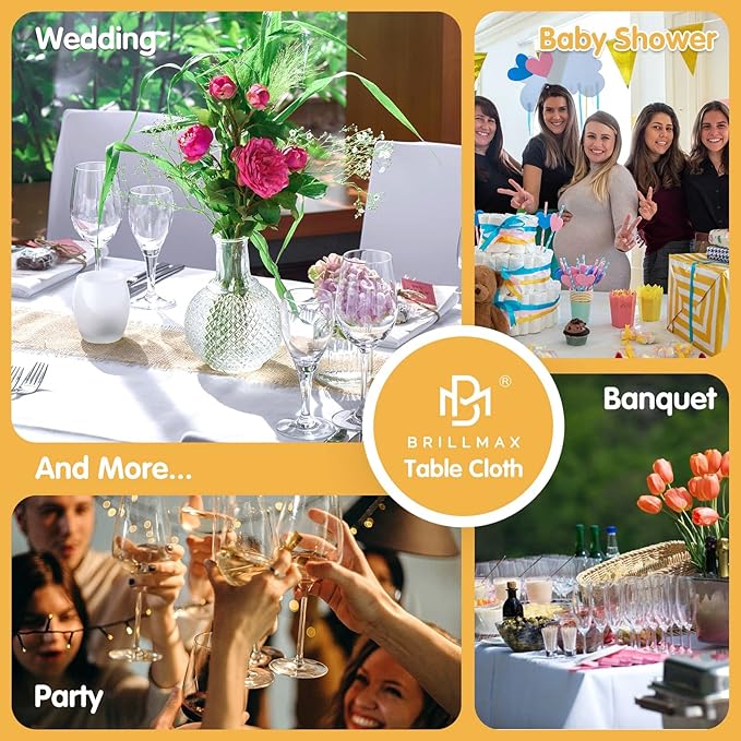 BRILLMAX 8 Pack White Tablecloths for 6 Foot Rectangle Tables 60 x 102 Inch - 6ft Rectangular Bulk Linen Polyester Fabric Washable Cloth Cover for Wedding Reception Banquet Birthday Party