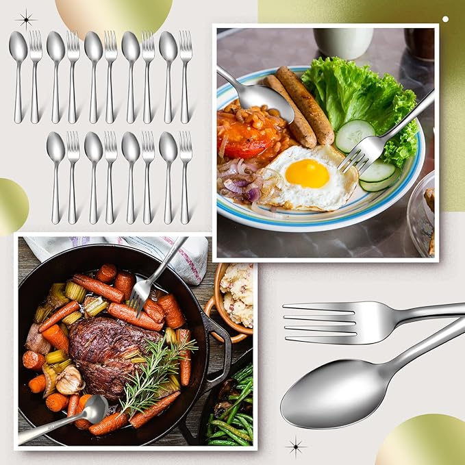 BBTO 200 Pcs Forks and Spoons Silverware Set Bulk Stainless Steel Flatware Cutlery Set 6.7'' Kitchen Utensils for Home Restaurant 50 Dinner Fork, 50 Teaspoon, Mirror Polished, Dishwasher Safe