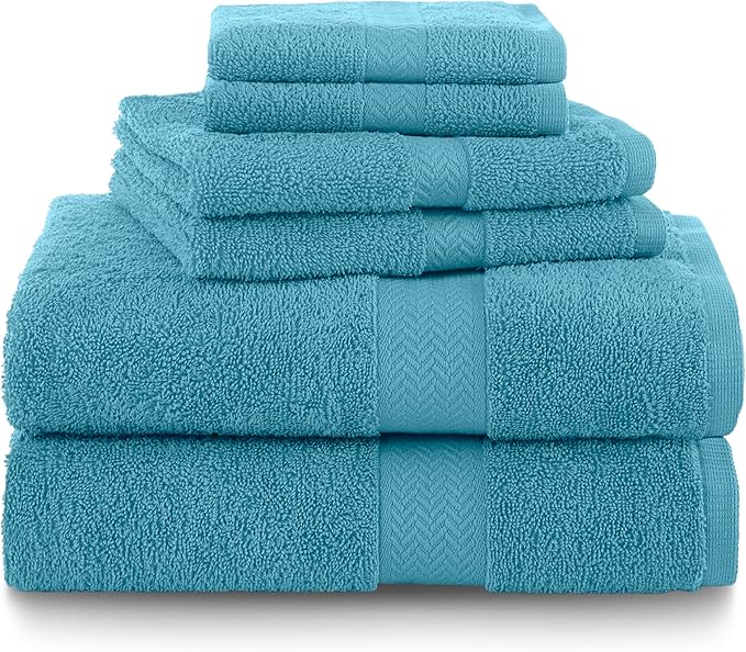 Martex 6-Piece Luxury 100% Cotton Towel Set | Quick Dry | Super Absorbent | Super Soft 100% Ringspun Cotton Towels | 2 Bath Towels | 2 Hand Towels | 2 Wash Cloths | Blue