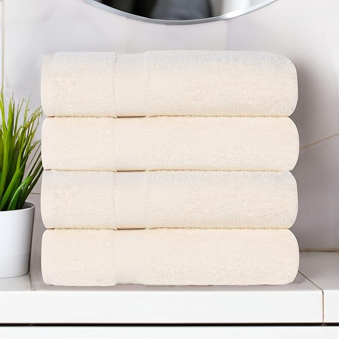 Superior 4-Piece Cotton Bath Towel Set, Towels for Adults, Kids, Fast Drying Body Towels, Shower, Bath, Pool, Guest/Master Bathroom Essentials, Dorm, Home, Apartment, Franklin Collection, Ivory