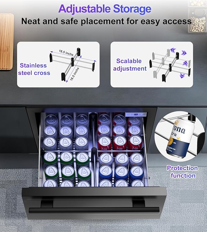 3-Tier Drawer Beverage Refrigerator, Hold 180 Cans 24 inch Undercounter & Built-in Beverage Fridge with Temperature Control, Waterproof Outdoor Freestanding Beverage Cooler for Home,Commercial Use