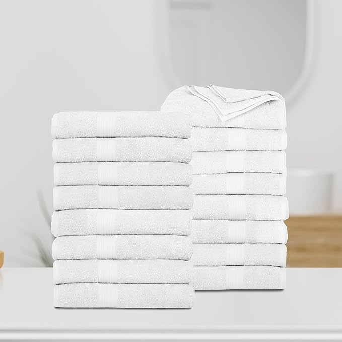 Ample Decor Bath Towels Pack of 16 600 GSM 100% Cotton, Absorbent Soft Premium Quality for Bathroom, Hotel, Spa, Gym, Kitchen - Christmas White - 30 X 54 Inch