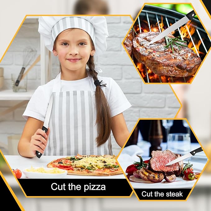 Lasnten 100 Pcs 8.78 Inches Stainless Steel Steak Knives Set Pointed Tip Plastic Handle Kitchen Steak Knife for Restaurant Tableware Camping Wedding Party, Black