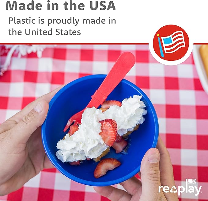 Re-Play Made in USA Forks and Spoons, Pack of 12 With Carrying Case - 6 Kids Forks with Rounded Tips and 6 Deep Scoop Toddler Spoons - 0.2" Thick Utensils with Case, Grinchmas