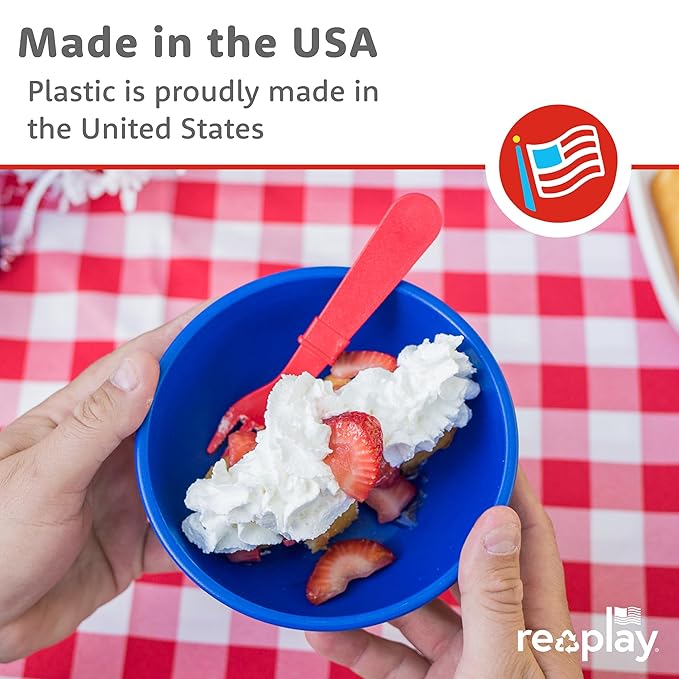 Re-Play Toddler Forks and Spoons Set - 4x4 Utensils Set for Kids - Dishwasher and Microwave Safe - Made in USA - Set of 8-5.8" x 1.2" x 0.2" - Bubble Pop