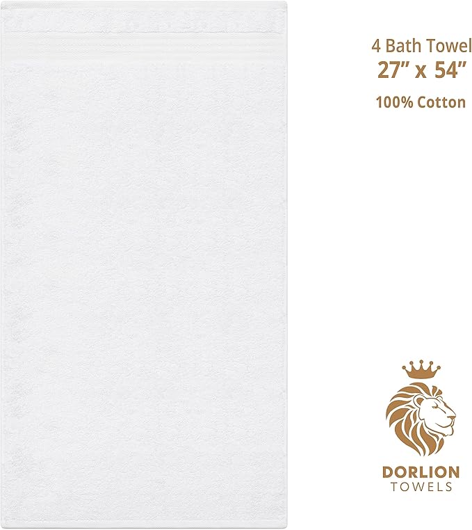 4 Pack Bath Towel Set, 100% Cotton Bath Towels for Bathroom, White
