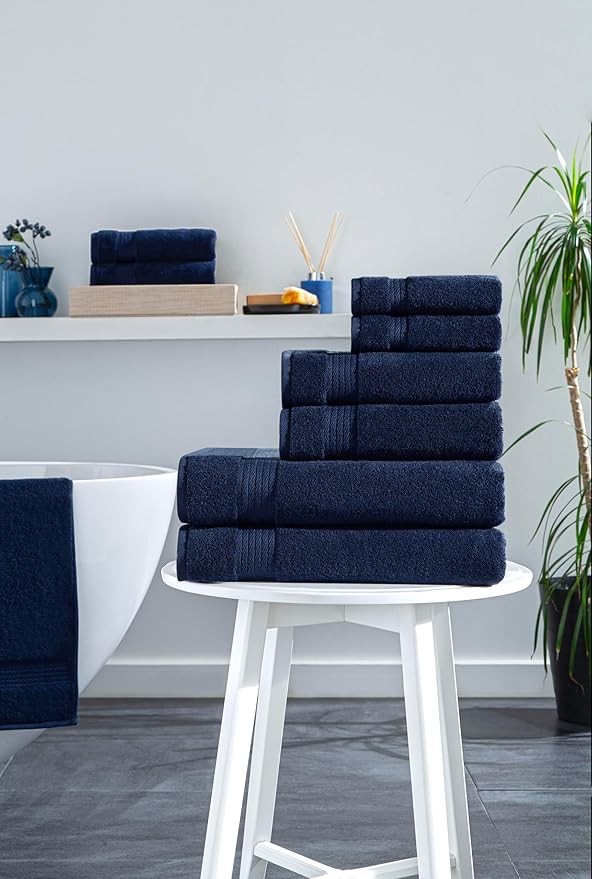 Ozdilek 6-Piece Bath Towel Set, 2 Bath, 2 Hand, 2 Wash, 100% Cotton Turkish Towels, 2 Bath Towels (30x60/550 GSM), 2 Hand Towels (16x30/575 GSM), 2 Washcloths (13x13/600 GSM) (Navy Blue)